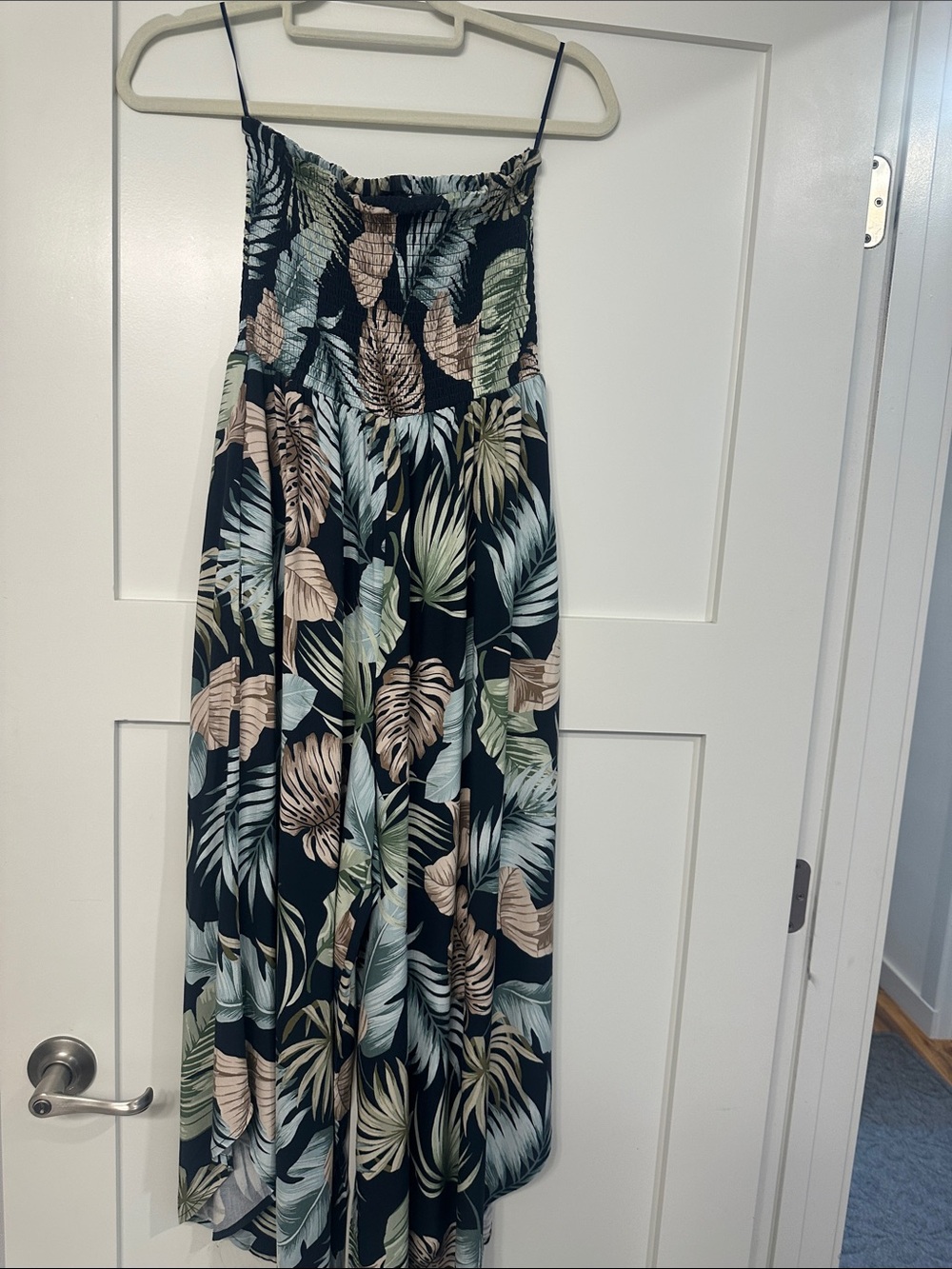 Final Touch Black Tropical Leaf Print Jumpsuit NWOT